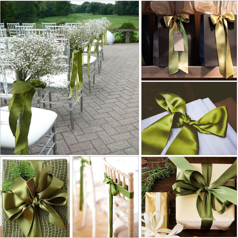 HLOMVE Solid Color Olive Green Satin Ribbon  3/8 Inches x 25 Yards Fabric Satin Ribbon for Gift Wrapping  Crafts  Hair Bows Making  Wreath  Wedding Party Decoration and Other Sewing Projects - Image 3